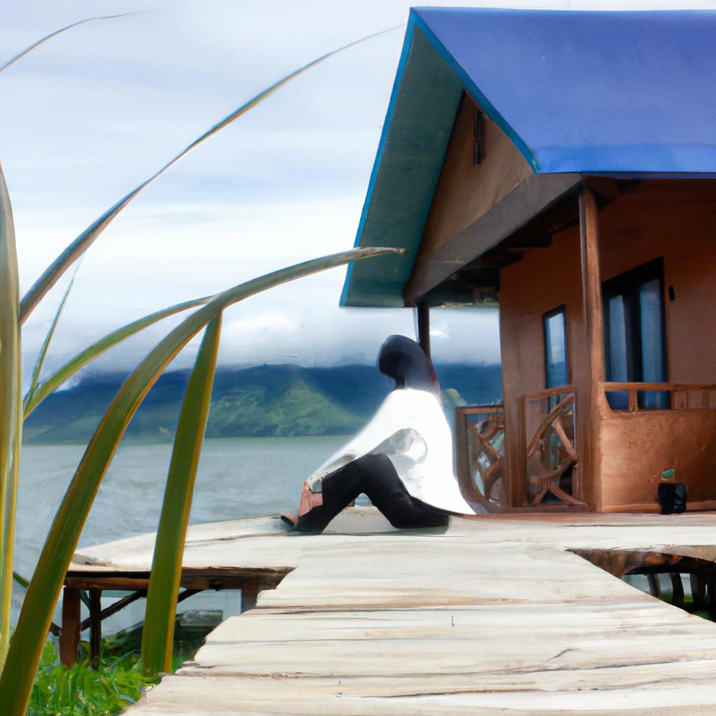 Person enjoying lake house rental